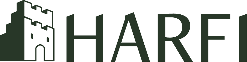 Het logo van Harfi met naam, groen op wit