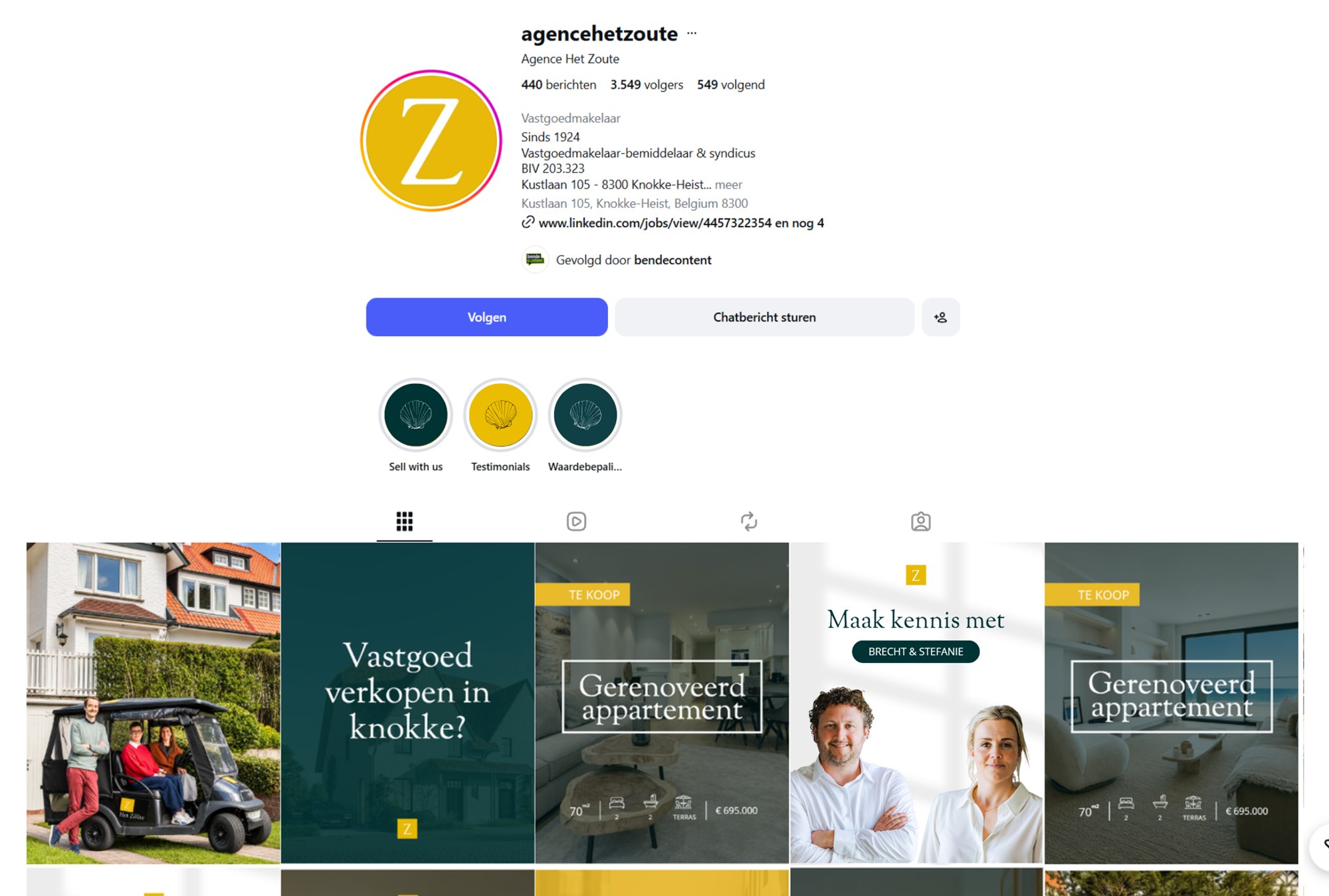 Het Instagram-profiel van Agence Het Zoute na de nieuwe branding
