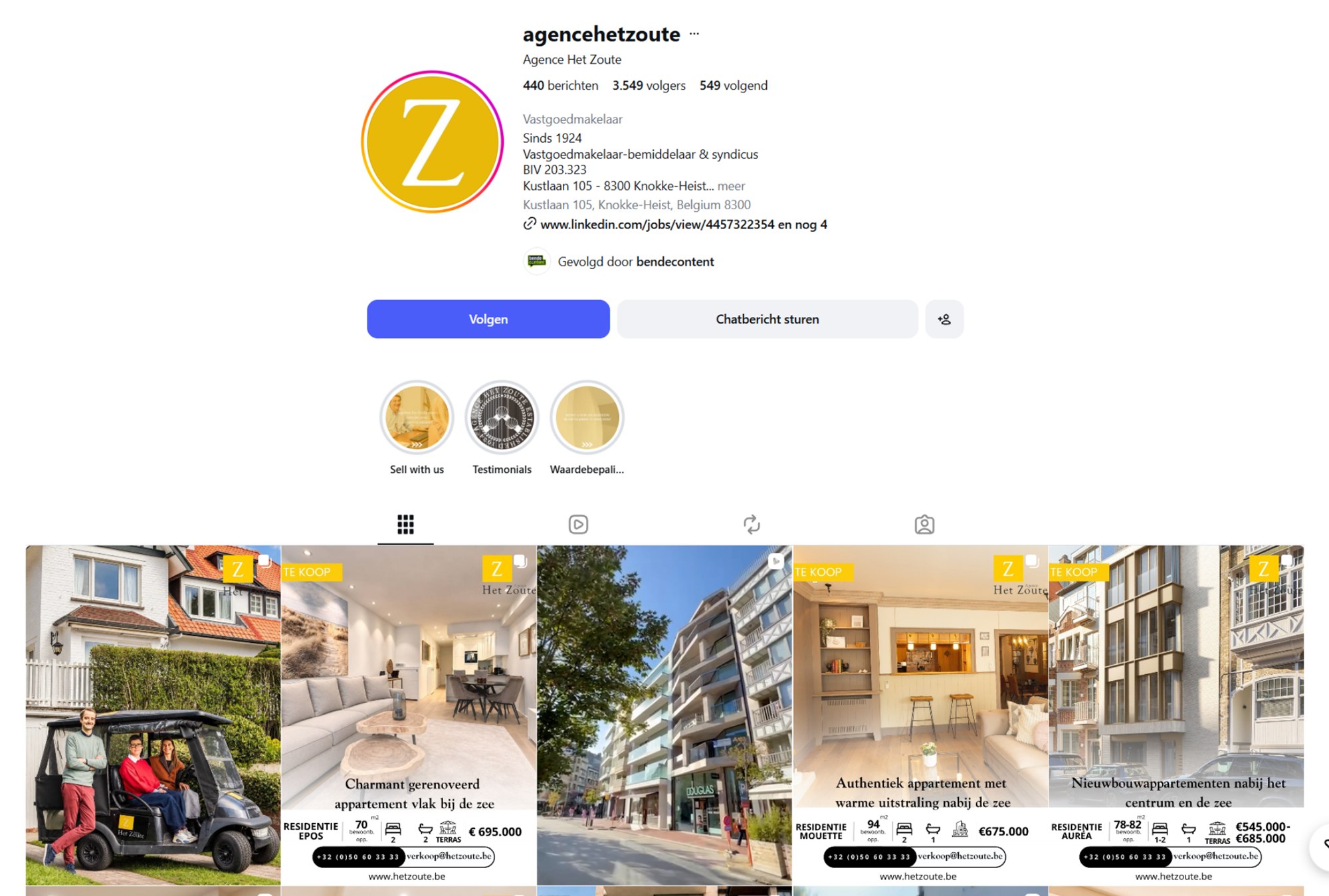 Het Instagram-profiel van Agence Het Zoute voor de nieuwe branding